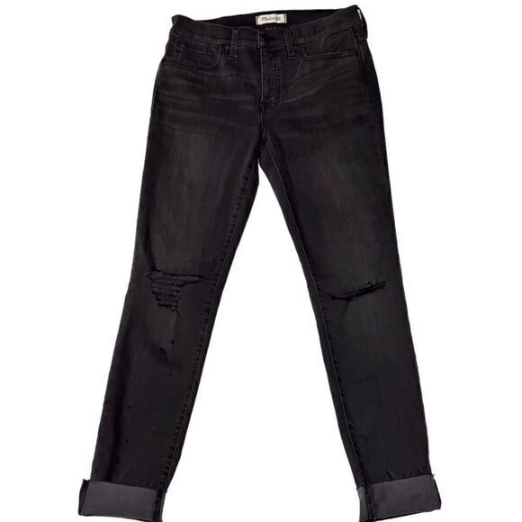 Madewell Black High-Rise Distressed Raw Hem Skinny Jeans Size 29T - Picture 4 of 9